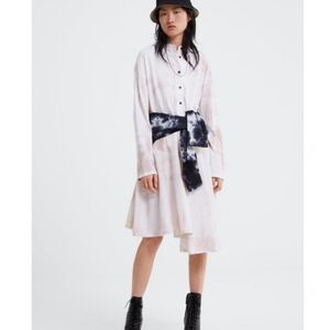 Zara asymmetrical  White and blush Tie-Dye midi half button down oversized Dress